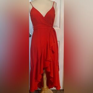 Red Ruffled Wrap Midi dress